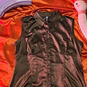 Brown Satin Vest with Collar